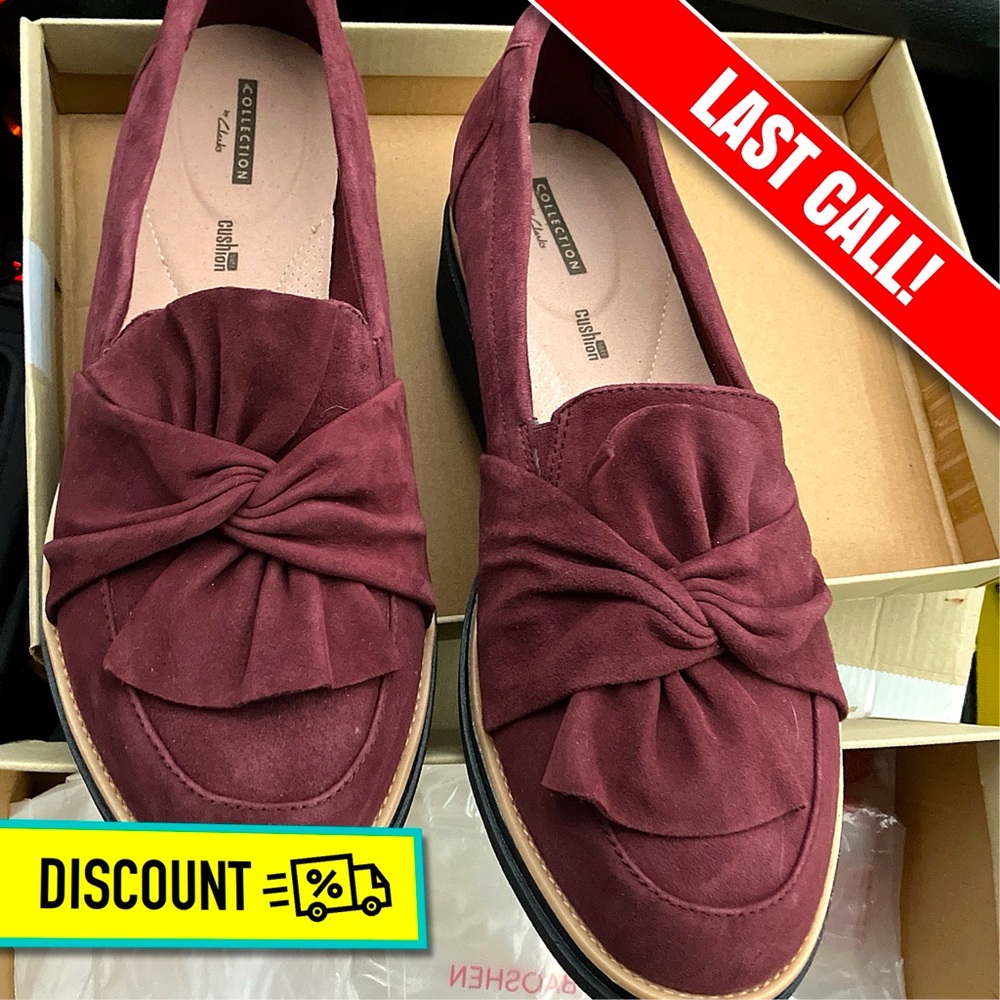 🆑🔔 Clarks 11WW Sharon Dasher Burgundy Suede Loafer